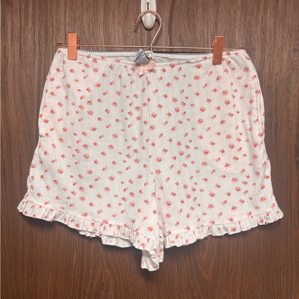 Together Dreamy Nights Floral Ribbed Ruffle Sleep Shorts Size M